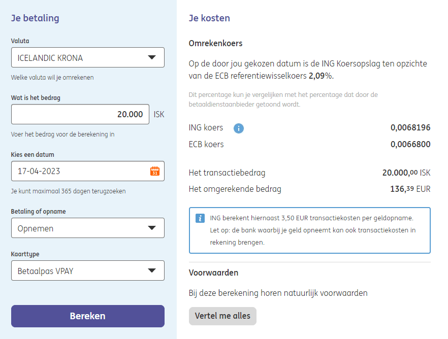 ING berekening IJslandse kroon voor Euro