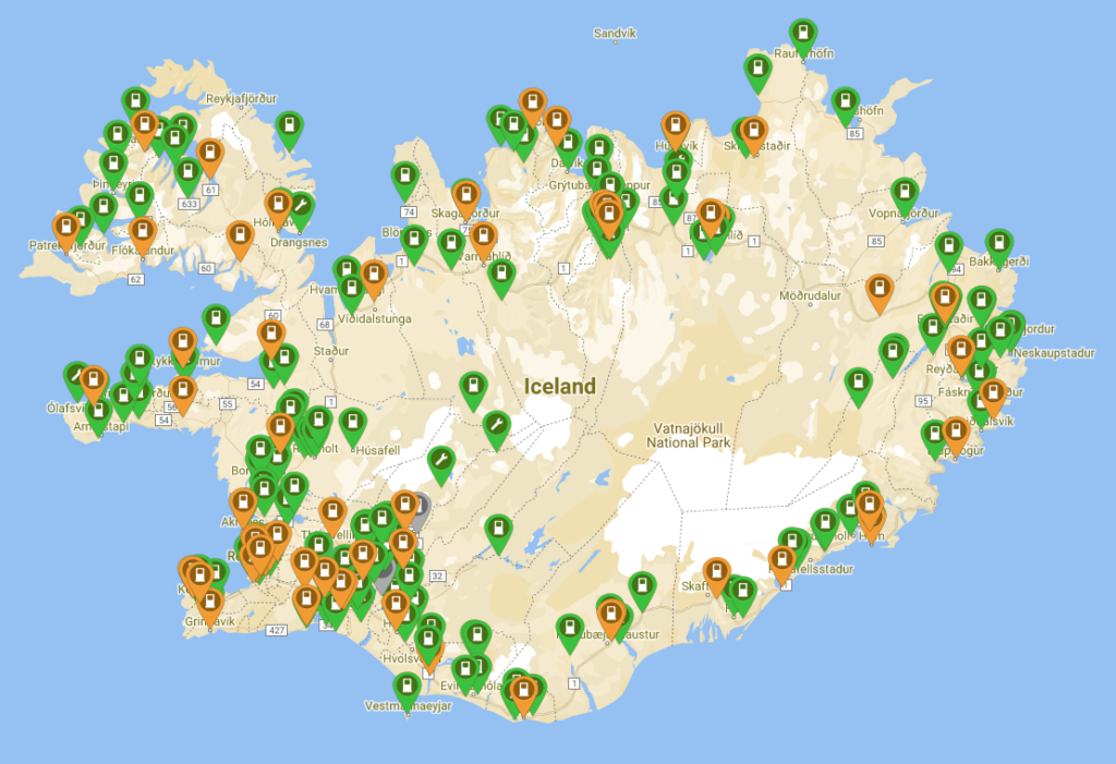 Laadstations IJsland kaart