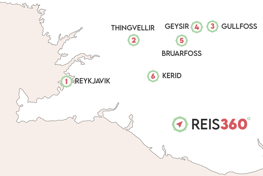 Route Golden Circle IJsland kaart