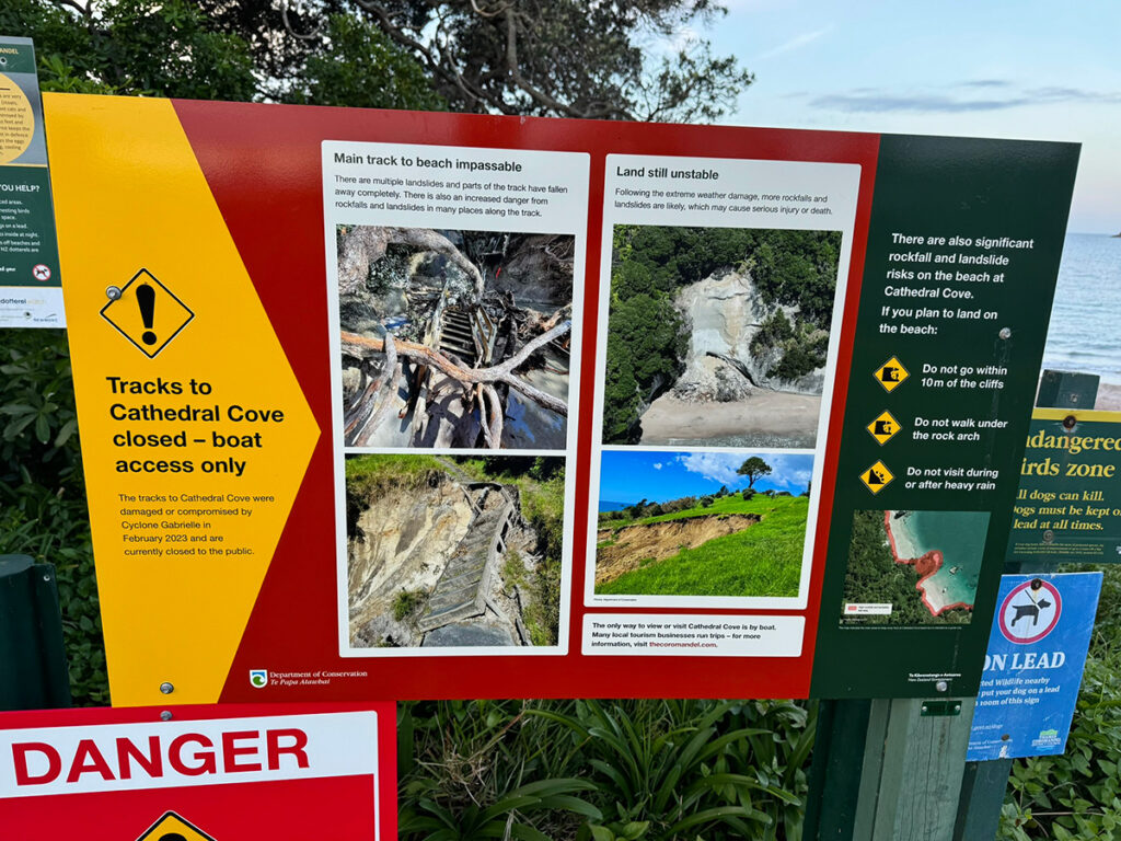 Cathedral Cove Hahei gesloten vanwege stormschade